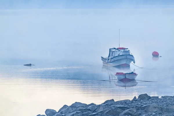 小船停泊在湖, Puyuhuapi, 智利 — 图库照片