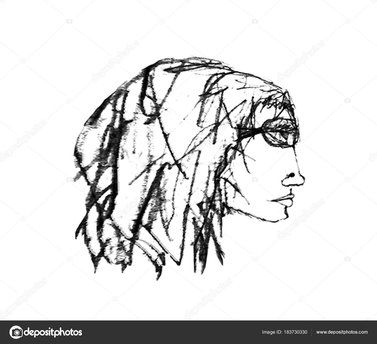 Girl Side Drawing Woman Side View Portrait Drawing Stock