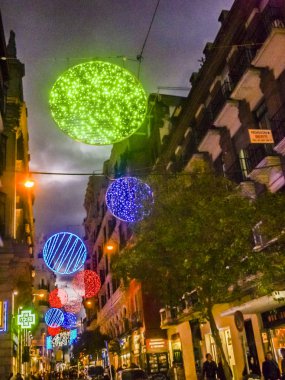 Noel dekorasyonu nigth Scene, Madrid, Ispanya