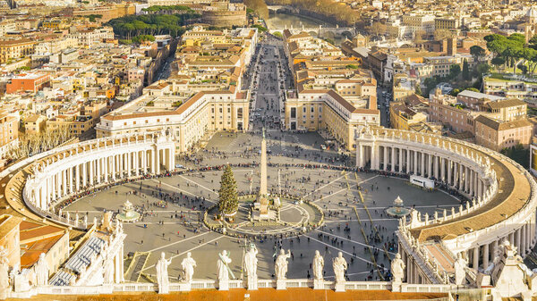 Aerial cityscape view Rome piazza saint peter from saint peter basilica viewpoint.
