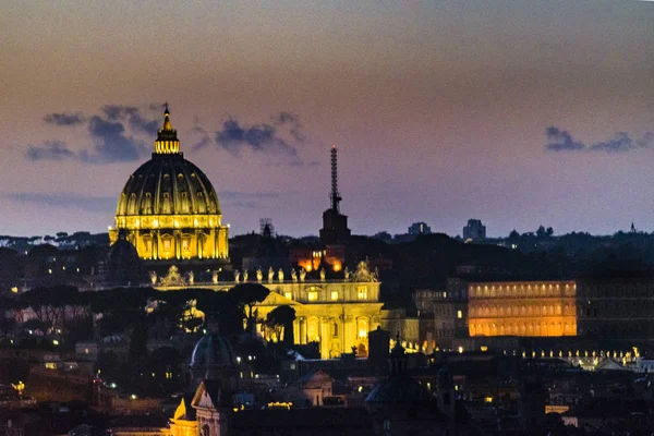 Night Scene Roma Cityscape Aerial View — Stok Foto