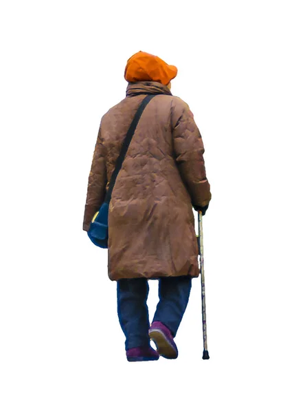 Femme âgée avec bâton de marche Photo isolée — Photo