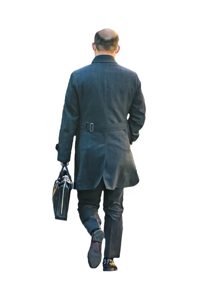 Hombre de vista trasera con traje y maletín caminando —  Fotos de Stock