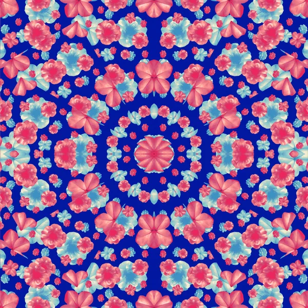 Vibrant Radial Floral Collage Seamless Pattern — Stock Photo, Image