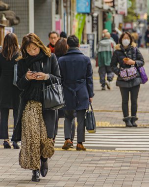 Shibuya Bölgesi Kış Sahnesi, Tokyo, Japonya