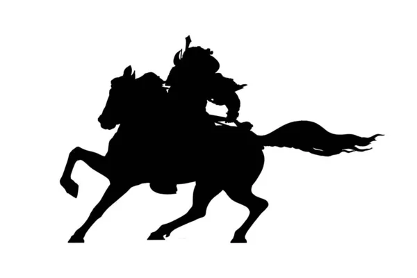 Smurai Montado Cavalo Ilustração Silhueta Gráfica Cor Preta Sobre Branco — Fotografia de Stock