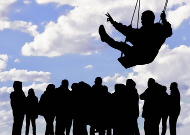 Kalabalık grafiksel siluet resimleme kavramından siyah ve beyaz renklerle öne çık