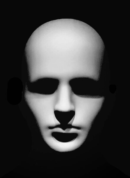 Minimal black style high constrat scary man head portrait artwork in black and white colors
