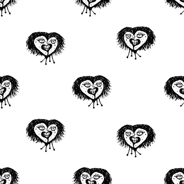 Infected heart concept character drawing motif black and white seamless pattern design