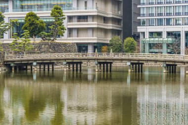 TOKYO, JAPONYAN, JANUARY - 2019 - Japonya 'nın Tokyo şehrindeki Chiyoda bölgesinde bulunan İmparatorluk Sarayı iç bahçe manzarası