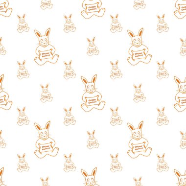 Mutlu Paskalya Tavşanı motifi pürüzsüz desen tasarımı açık kahverengi ve beyaz renklerde