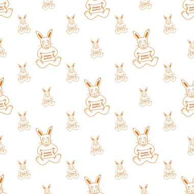 Mutlu Paskalya Tavşanı motifi pürüzsüz desen tasarımı açık kahverengi ve beyaz renklerde