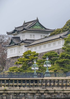 TOKYO, JAPONYAN, JANUARY - 2019 - Japonya 'nın Tokyo şehrindeki Chiyoda bölgesinde bulunan İmparatorluk Sarayı iç bahçe manzarası