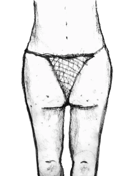 Чорно Білий Олівець Техніка Малювання Заднього Виду Жінка Ремінцем — стокове фото