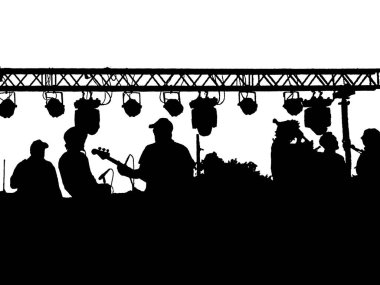 Beyaz arkaplanda izole edilmiş siyah grafik silueti çalan müzik bandı