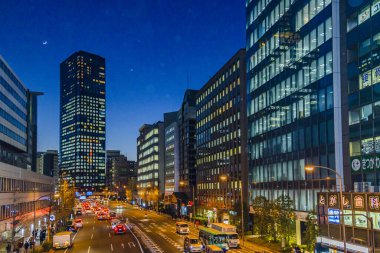 Tokyo, Japonya, Janaury - 2019 Shinjuku bölgesinde şehir kış gecesi sahnesi, Tokyo City, Japonya