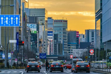 TOKYO, JAPONYAN, JANAURY - 2019 Tokyo 'nun ünlü Akihabara mahallesindeki şehir manzarası