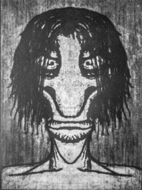 Siyah beyaz kalem çizen canavar adam portresi