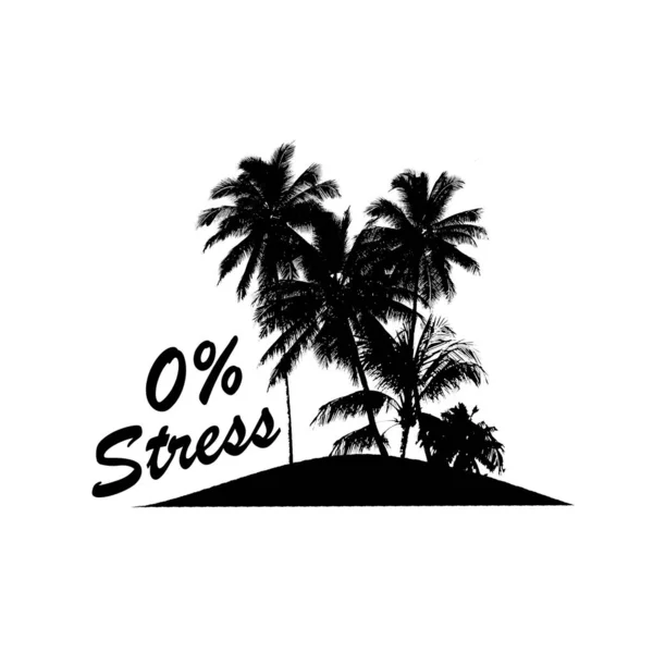 Geen Stress Tekst Concept Zwart Wit Silhouet Illustratie Tropisch Eiland — Stockfoto