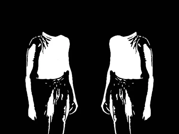 Fekete Fehér Grafikus Sziluett Hátborzongató Fej Nélküli Testek Arcképmás — Stock Fotó