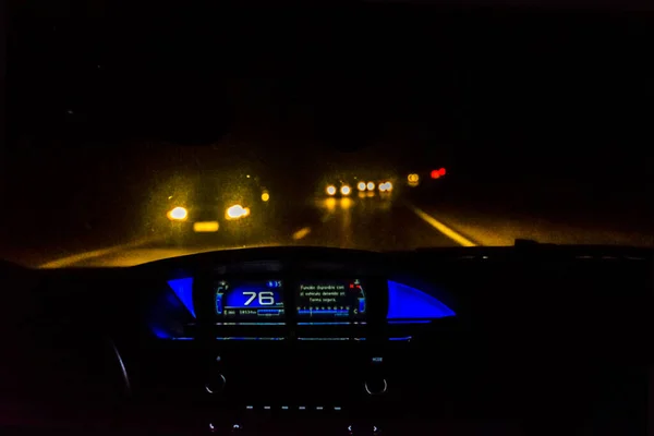 Punto Vista Del Conductor Escena Nocturna Carretera Provincia Mendoza Argentina —  Fotos de Stock