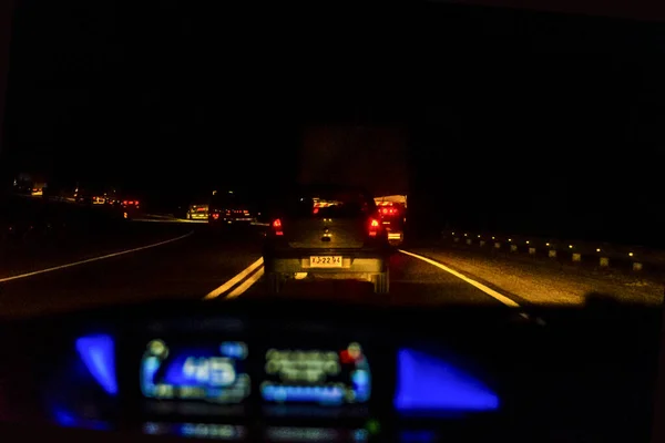 Nachtaufnahme Aus Sicht Des Fahrers Auf Der Autobahn Der Provinz — Stockfoto