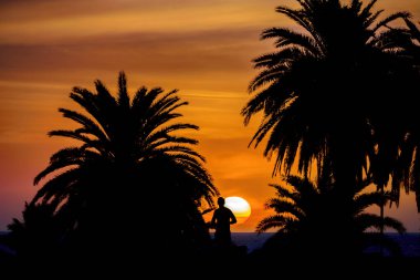 Montevideo City, uruguay 'da güzel siluet sahil günbatımı sahnesi