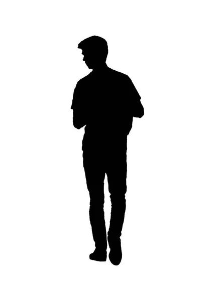 Back View Man Walking Graphic Silhouette Isolated White Background — Stock Photo, Image