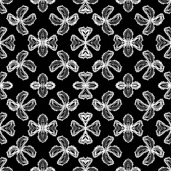 Черно Белый Стилизованный Дизайн Растений Бесшовным Рисунком — стоковое фото