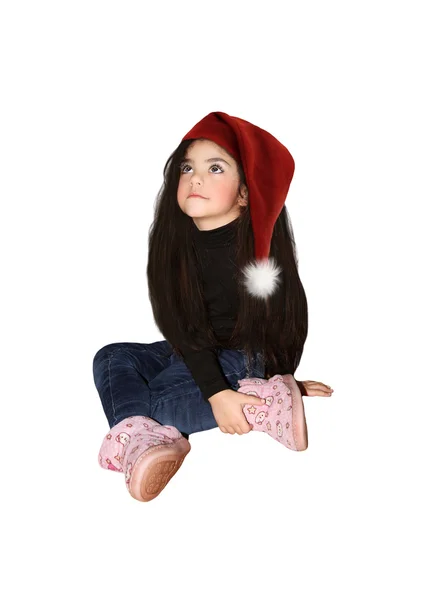 Little girl in a hat of Santa Claus — Stock Photo, Image