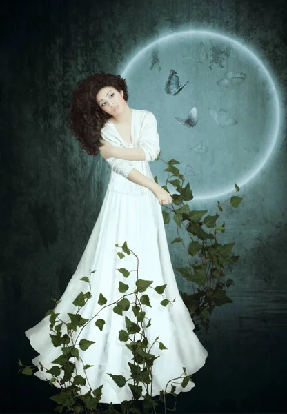 The girl and the moon — Stock Photo, Image