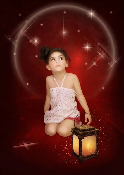 Little girl and stars — Stock Photo, Image