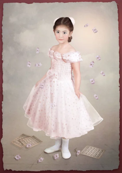 Little ballerina.Old postcard — Stock Photo, Image