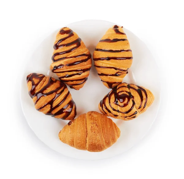 Croissant med varm choklad — Stockfoto