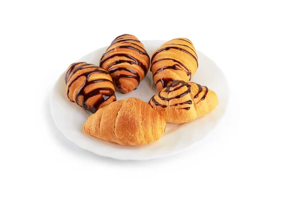 Croissant med varm choklad — Stockfoto