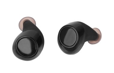 Kablosuz kulaklıklar beyaz arkaplanda izole edilmiş.