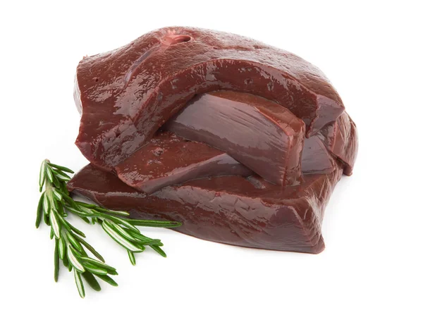 Rauwe Rundvlees Lever Biefstuk Een Witte Achtergrond — Stockfoto