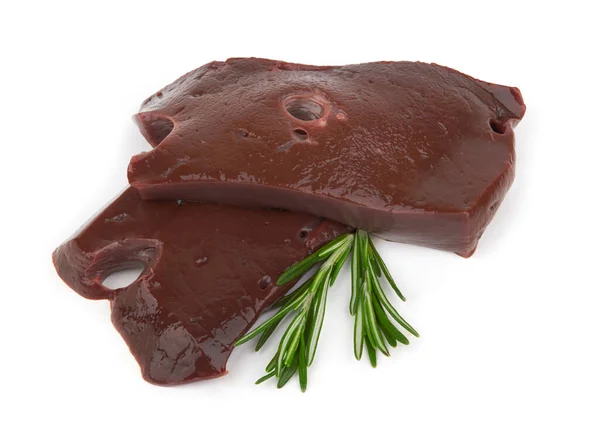 Rauwe Rundvlees Lever Biefstuk Een Witte Achtergrond — Stockfoto
