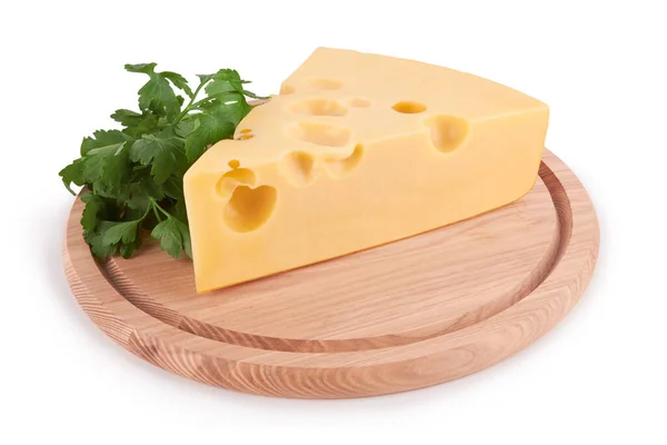 白色底座上孤立的一块奶酪 — 图库照片