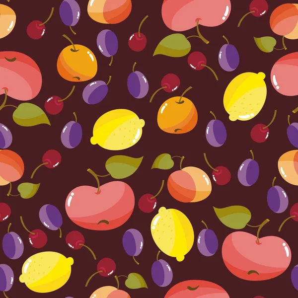 Fond sans couture avec fruits et baies. Illustration vectorielle . — Image vectorielle