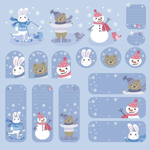 Set of labels and tags on winter theme — Stock Vector