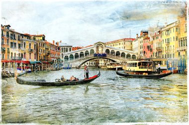 Venedik, Rialto Köprüsü güzel romantik Kanallar. 