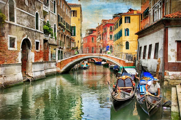 ロマンチックなベニスの運河 - スタイルの絵画作品 — ストック写真