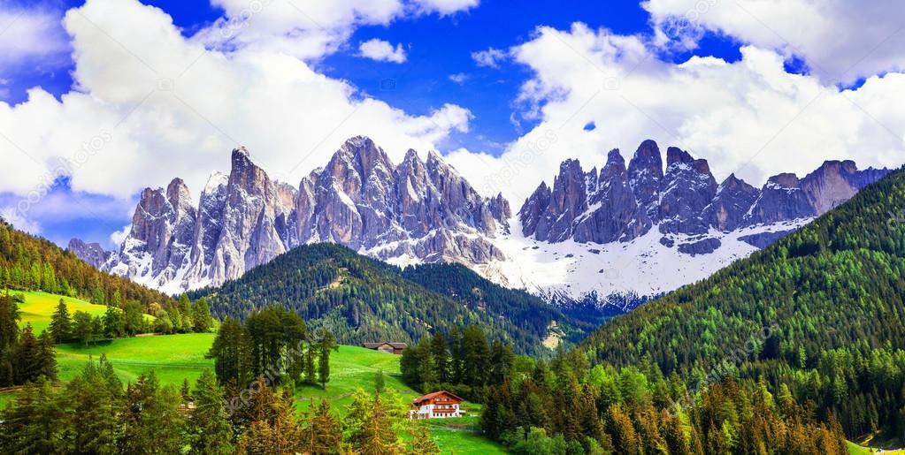 Breathtaking scenery of Dolomites mountains. 