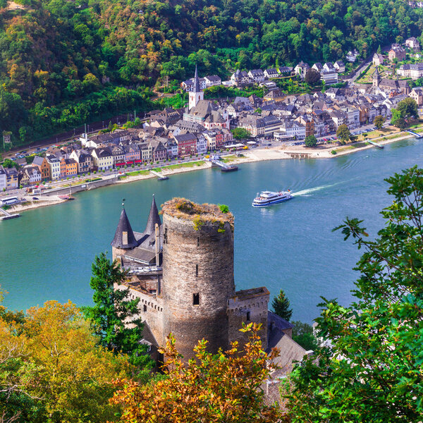 Beautiful romantic castles of Rhein river .view of Katz castle.