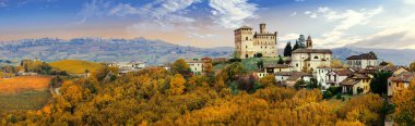 Castello di rinzane ve köy - İtalya'nın en ünlü asma bölgelerinden biri.