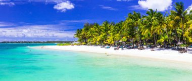 Mükemmel tropikal beyaz kumlu plaj turkuaz deniz. Mauritius Adası