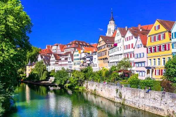 A gyönyörű virágos színes város Tubingen, Németország Baden-Wurtte — Stock Fotó