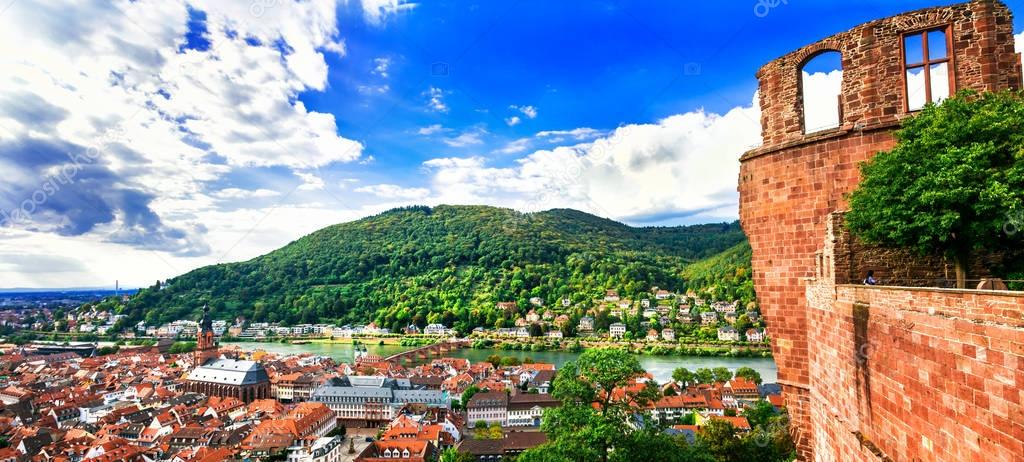 Landmarks of Germany - medieval Heidelberg town, city view from castle.