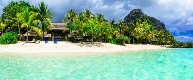 Turkuaz Denizi ve beyaz kumlu plajları, Mauritius Adası, Le Morne.